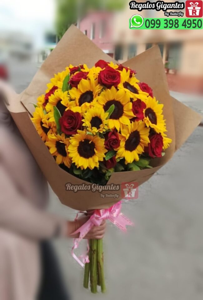 Bouquet gigante de girasoles y rosas