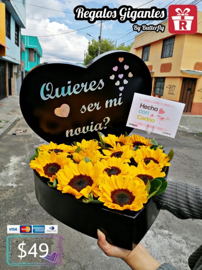 Corazón 100% enamorado solo girasoles