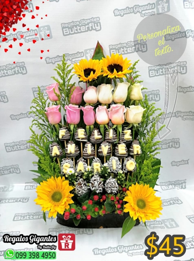 Arreglo floral con girasoles (Con amor), entregas a domicilio, rosas
