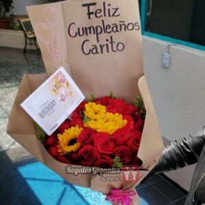 Bouquet radiante rosas y girasoles, ramos de flores, entregas a domicilio